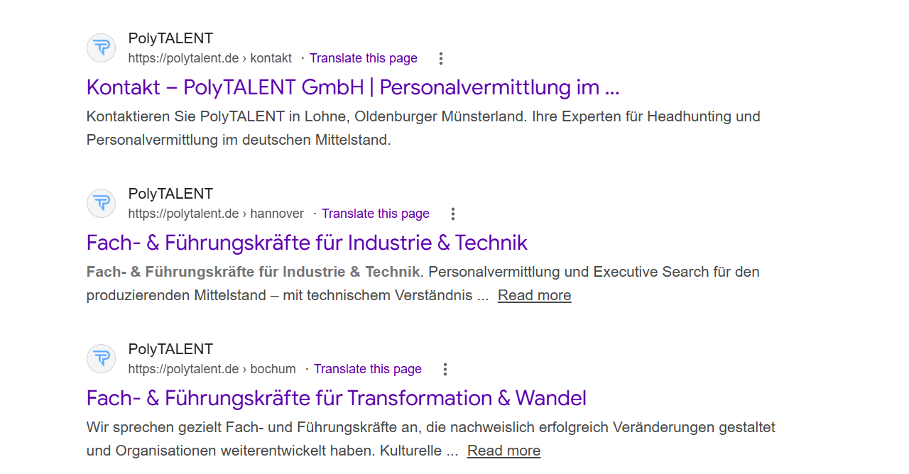 PolyTalent rankt bei Google auf Platz 1 für Kontakt, Industrie und weitere Suchbegriffe – SEO-Ergebnis von Lightlap